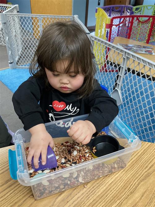 A student at North Allegheny playing with a sensory box.